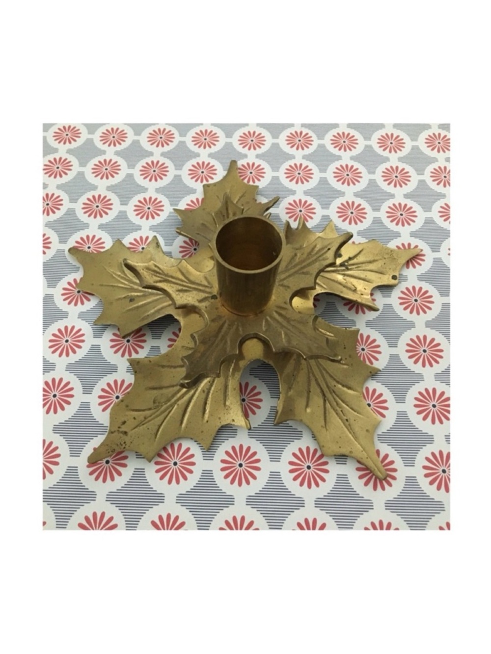 Vintage Brass Holly Candleholder: Holiday Accent
